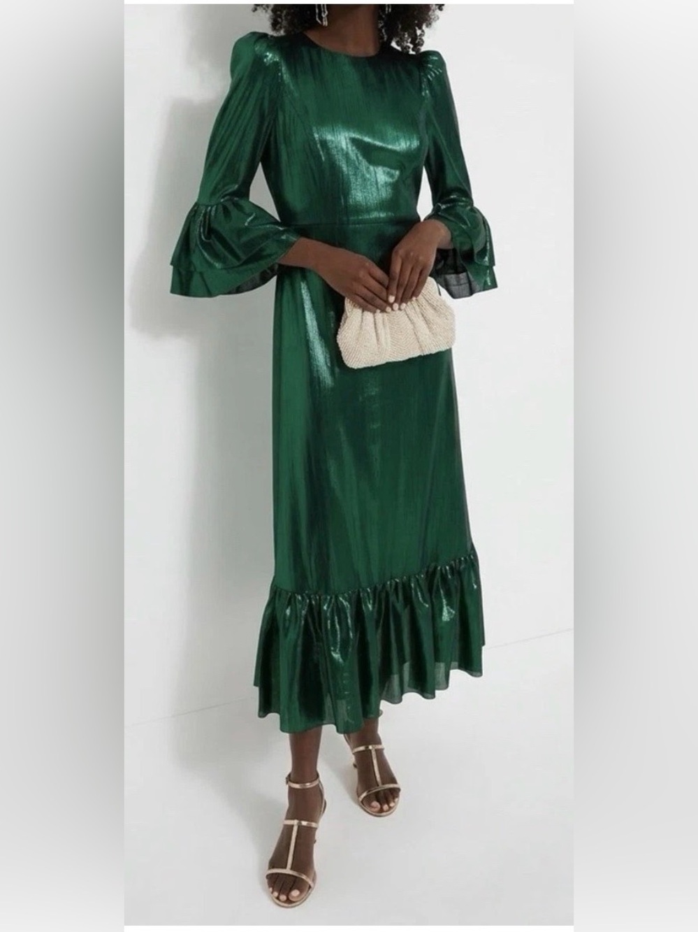 Tuckernuck Pomander Place NWT Green Lillith Maxi Metallic Dress Size medium